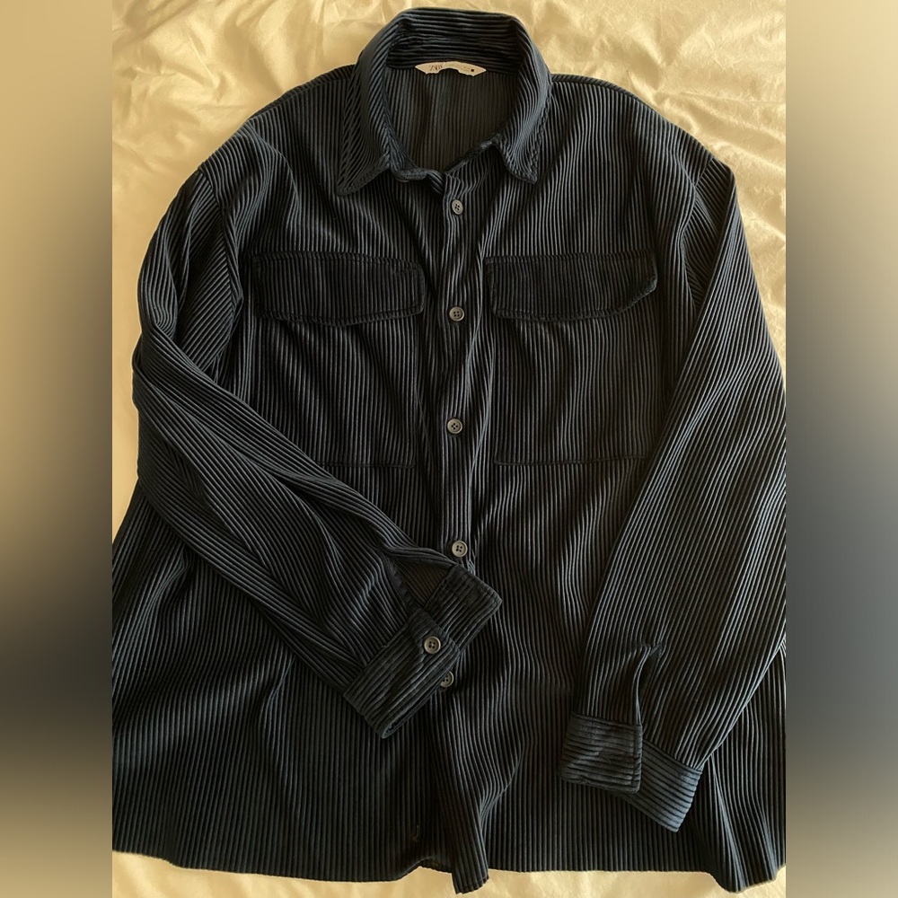 Zara Blue Lightweight Classic Shirt Jacket